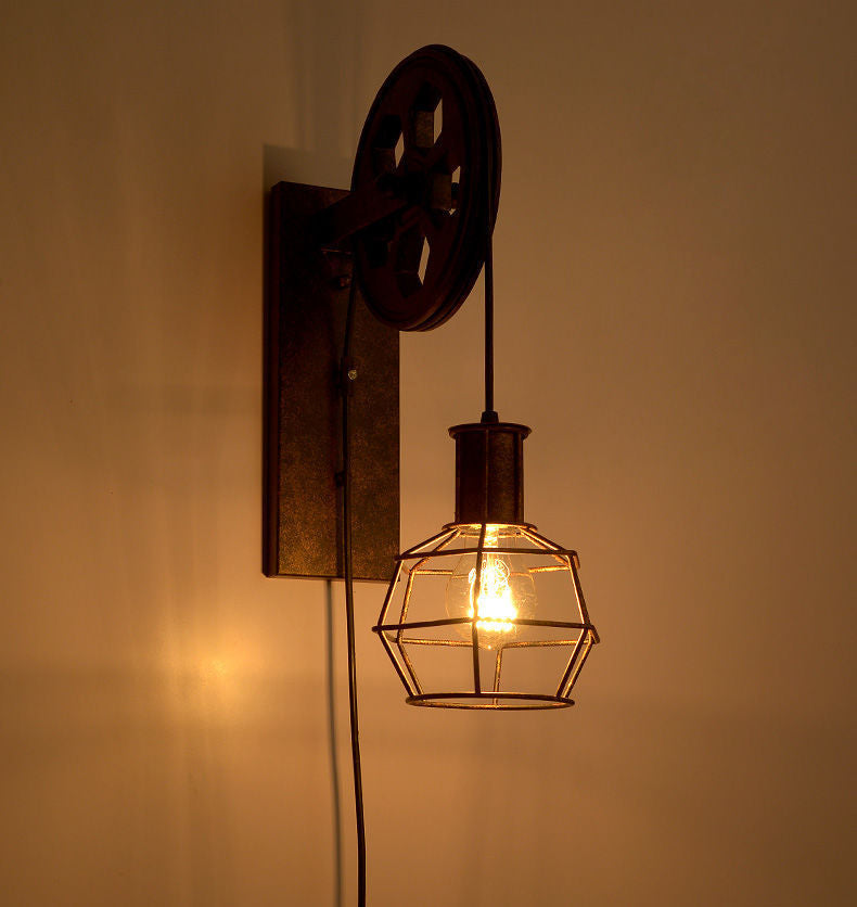 American Retro Industrial Style Pulley Sconce Wall Light Metal 1 Light Sconces