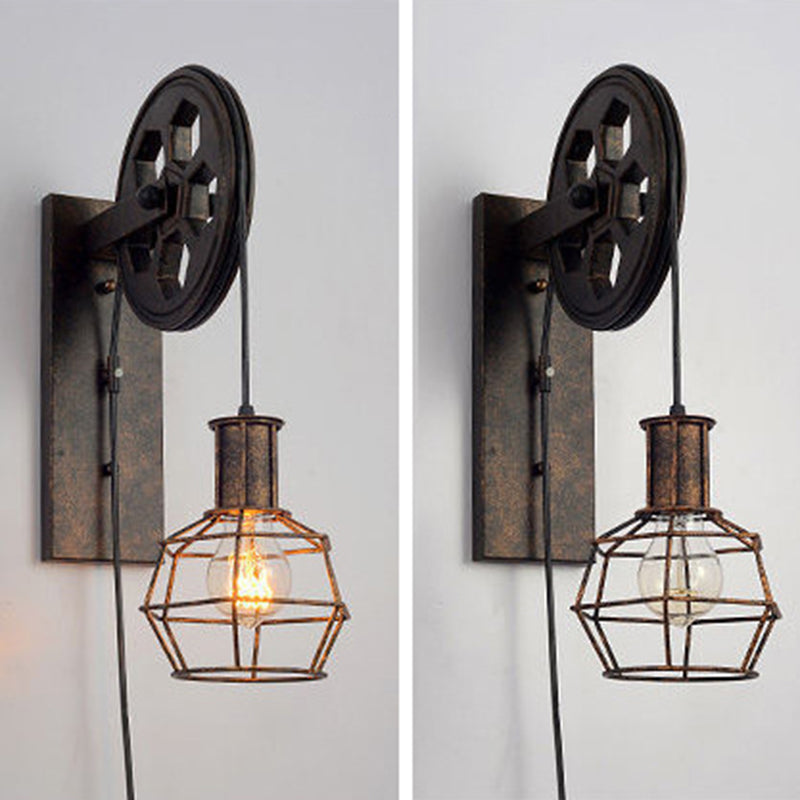 Amerikaner Retro Industrial -Stil Riemenscheibe Wandleuchte 1 leichte Leuchten