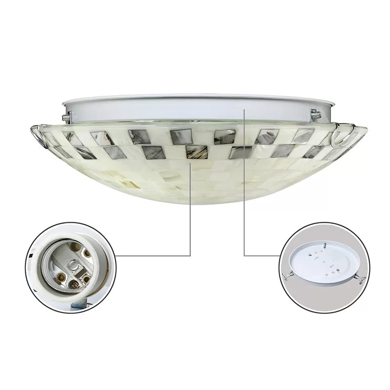 Beige bowl Ciling Light Vintage Mosaic Glass 1 bombilla 12 "/16" /19,5 " Luz de techo de montaje a ras anchas para comedor