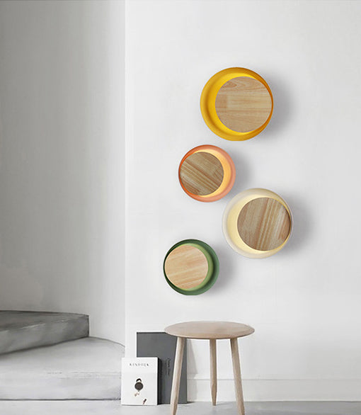 Éclairage d'applications à disque rond en bois de style minimaliste moderne 1 appliques lumineuses