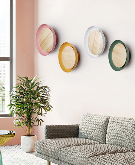 Éclairage d'applications à disque rond en bois de style minimaliste moderne 1 appliques lumineuses