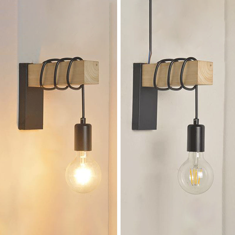 Arm Swing Splock Lighting Fixture Creative Minimalist Style Wood 1 Light Sponces