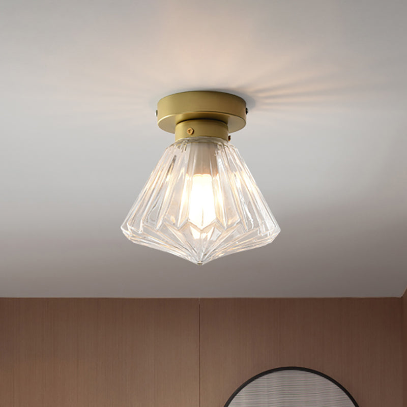 1 Head Flush Light Colonialism Clear Glass Scalloped Ceiling Fixture for Kitchen, 6.5"/7" W