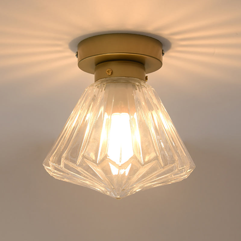 1 Head Flush Light Colonialism Clear Glass Scalloped Ceiling Fixture for Kitchen, 6.5"/7" W