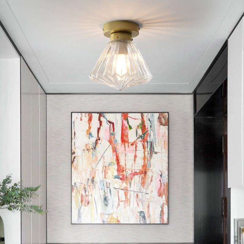 1 Head Flush Light Colonialism Clear Glass Scalloped Ceiling Fixture for Kitchen, 6.5"/7" W