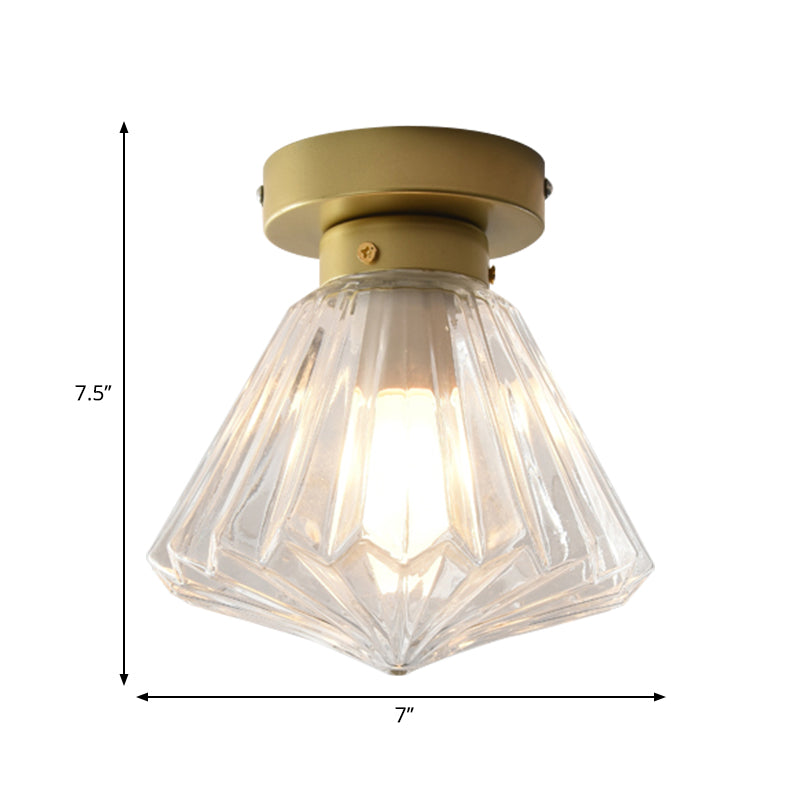1 Head Flush Light Colonialism Clear Glass Scalloped Ceiling Fixture for Kitchen, 6.5"/7" W