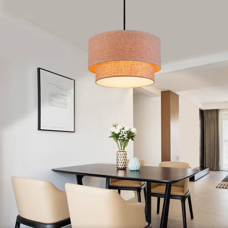 4-Light Flaxen Shaded Drum Chandelier for Dining Room