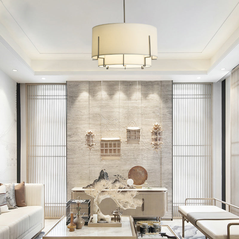4-Light Modern Shaded Drum Chandelier Textile Ceiling Light