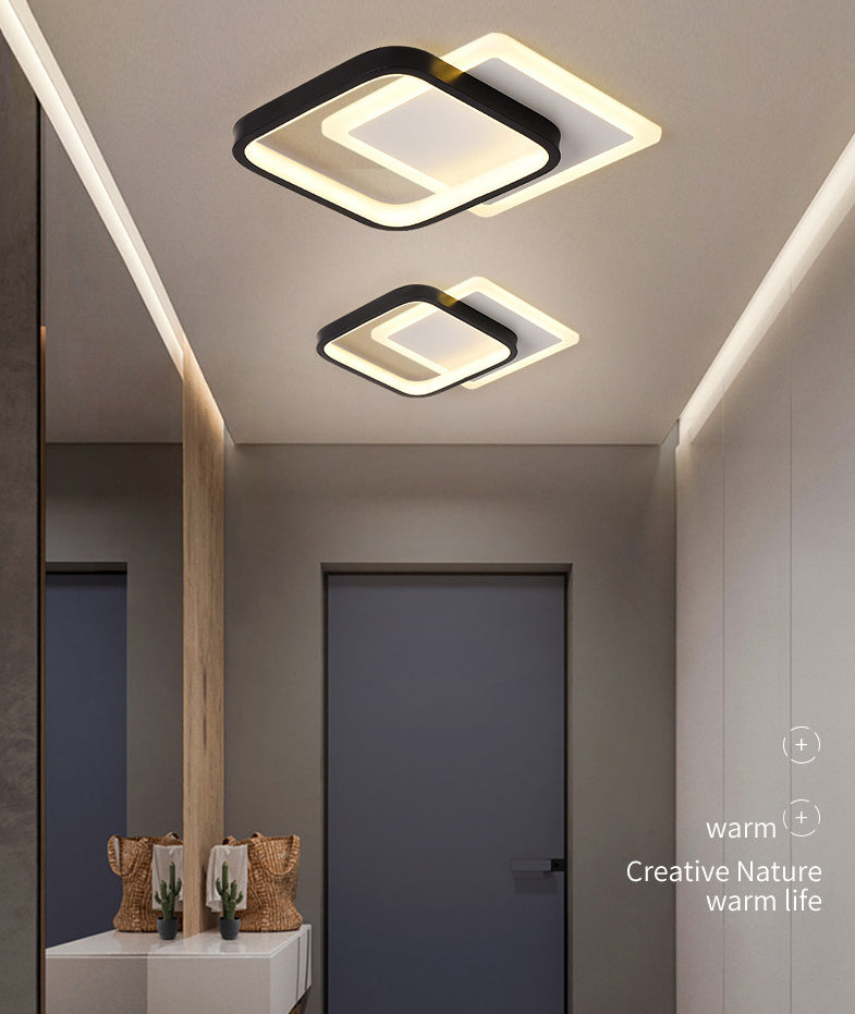 Geometric Aisle Ceiling Flush Mount Light Acrylic LED Simplicity Ceiling Mounted Light in Black-White