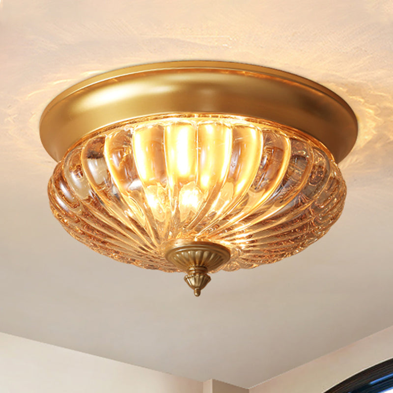 Lampe encastrée à 2 têtes en laiton, plafonnier à dôme en verre prismatique colonialisme pour couloir, 10 "/ 12" W