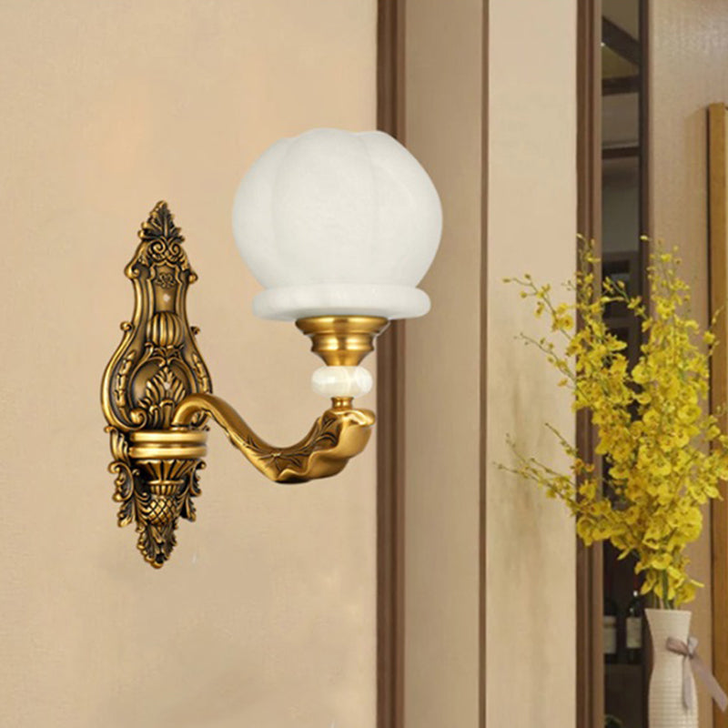 Cream Glass Global Wall Light Sconce Vintage Stylish 1/2-Bulb Living Room Wall Mount Lamp in Brass