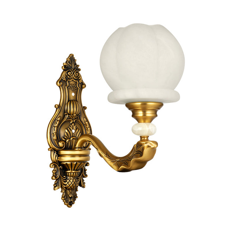 Cream Glass Global Wall Light Sconce Vintage Stylish 1/2-Bulb Living Room Wall Mount Lamp in Brass