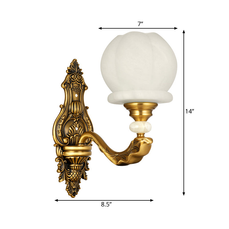 Cream Glass Global Wall Light Sconce Vintage Stylish 1/2-Bulb Living Room Wall Mount Lamp in Brass