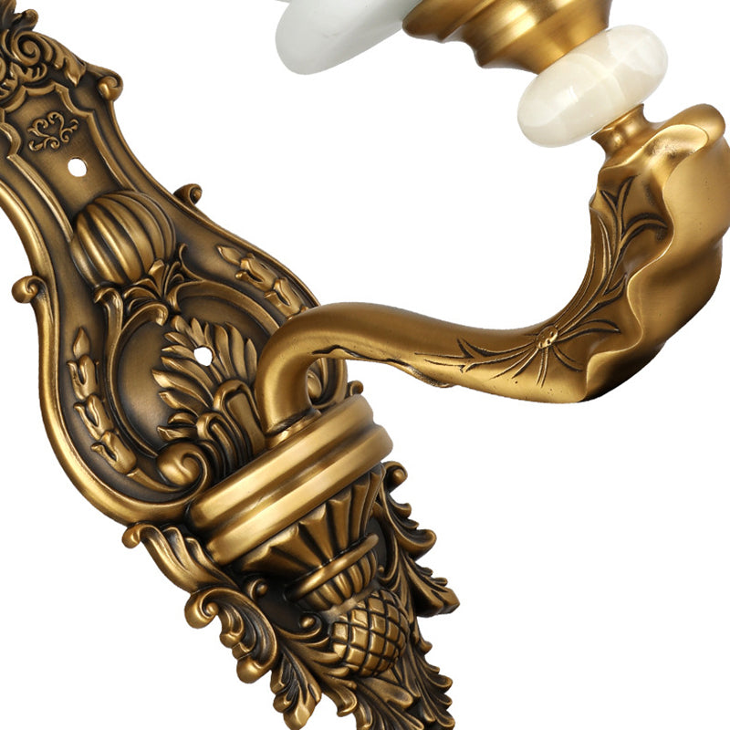 Cream Glass Global Wall Light Sconce Vintage Stylish 1/2-Bulb Living Room Wall Mount Lamp in Brass