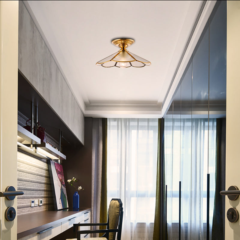 12 "/16" W Scalloped Foyer Flush Mount Colonial Frosted Glass 1 Head Brass Massimale Light Fixture