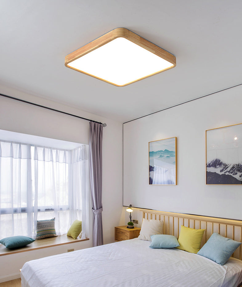 Wooden Geometric Flush Mount Ceiling Light Modern Beige Flush Mount LED Light for Entrance