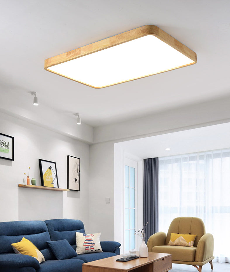 Wooden Geometric Flush Mount Ceiling Light Modern Beige Flush Mount LED Light for Entrance