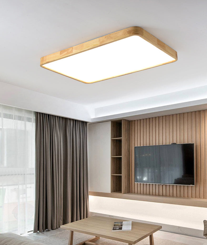 Wooden Geometric Flush Mount Ceiling Light Modern Beige Flush Mount LED Light for Entrance
