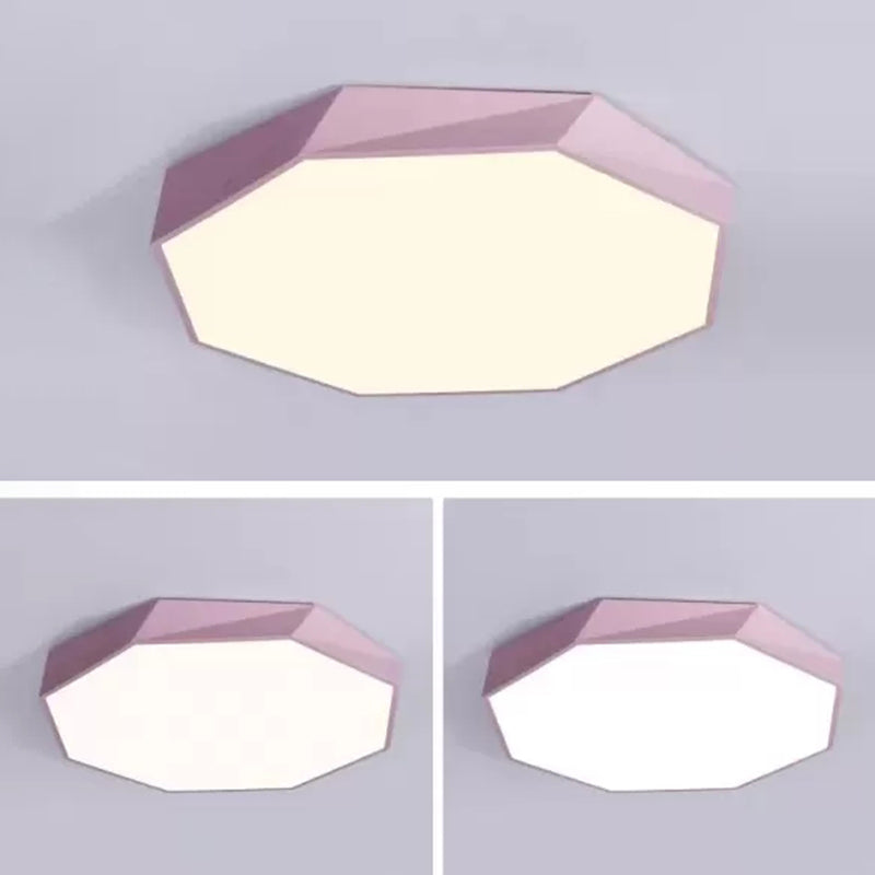Macaron Octagonal Ceiling Lighting Metal Bedroom Flush Mount Led Light with Acrylic Diffuser