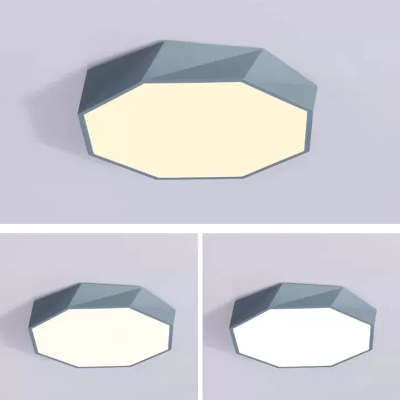 Macaron Octagonal Ceiling Lighting Metal Bedroom Flush Mount Led Light with Acrylic Diffuser
