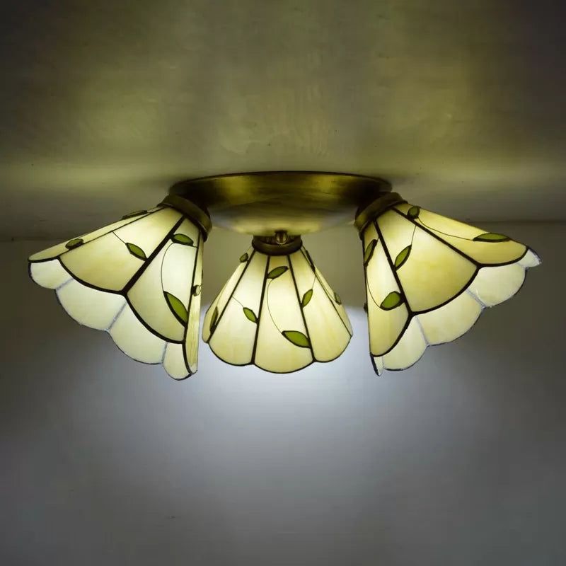 3 Heads Ceiling Flush Light Fixture Tiffany Small Stained Glass Flush Mount Lighting for Hall