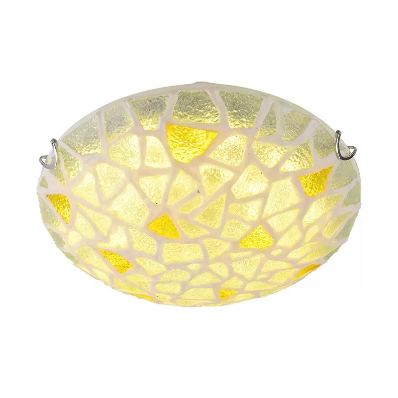 Handcrafted Glass Yellow Ceiling Lamp Dome Shaped Mediterranean Style Flush Mount Light for Bedroom