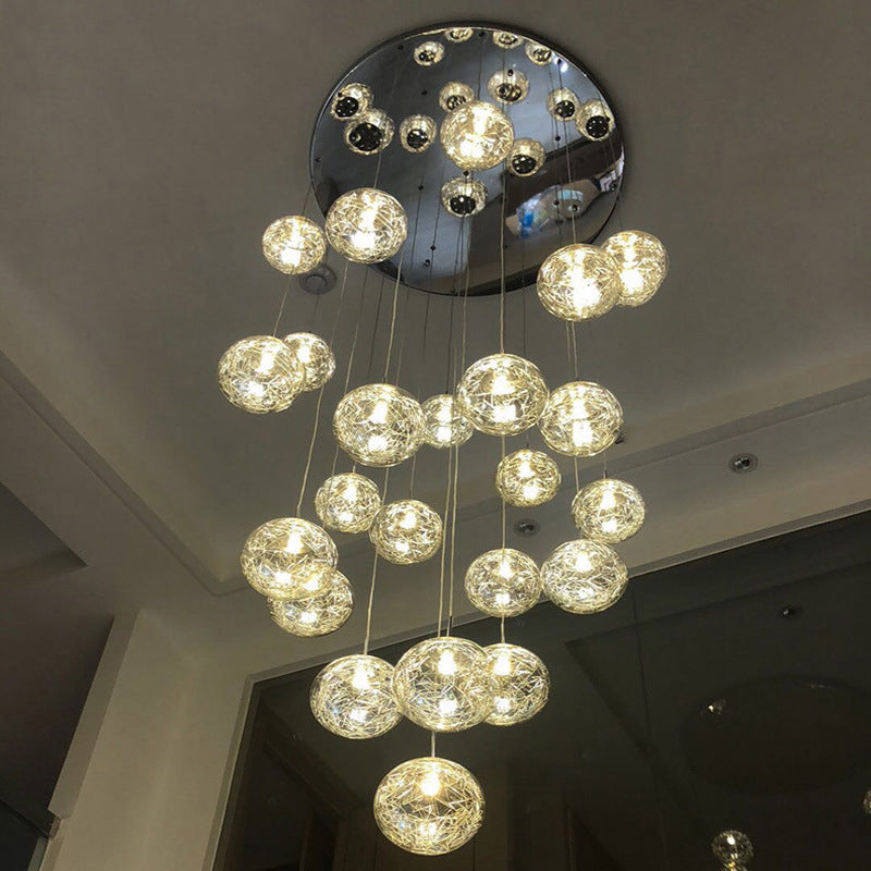 Ball Glass Suspension Lamp Modern Simplicity Multi Pendant Ceiling Light for Stairwell