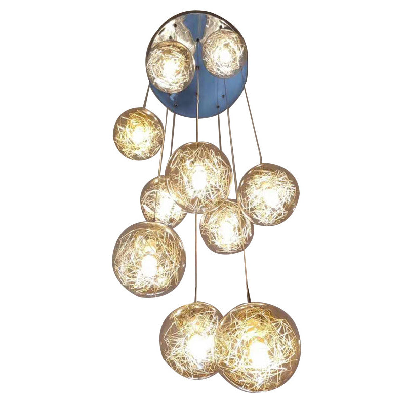 Ball Glass Suspension Lamp Modern Simplicity Multi Pendant Ceiling Light for Stairwell