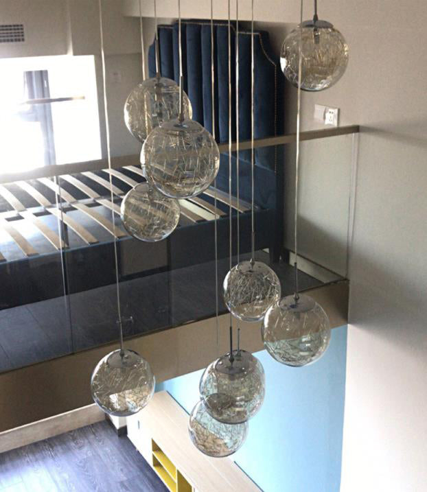 Ball Glass Suspension Lamp Modern Simplicity Multi Pendant Ceiling Light for Stairwell