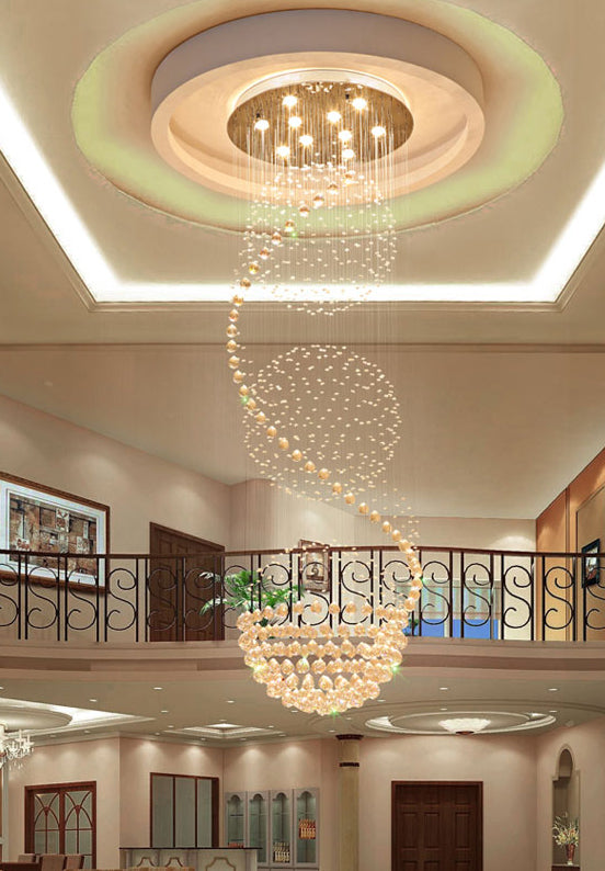 Spiral Droplet Hanging Light Fixtures Modern Simple Stainless Steel Ceiling Pendant for Stairwell