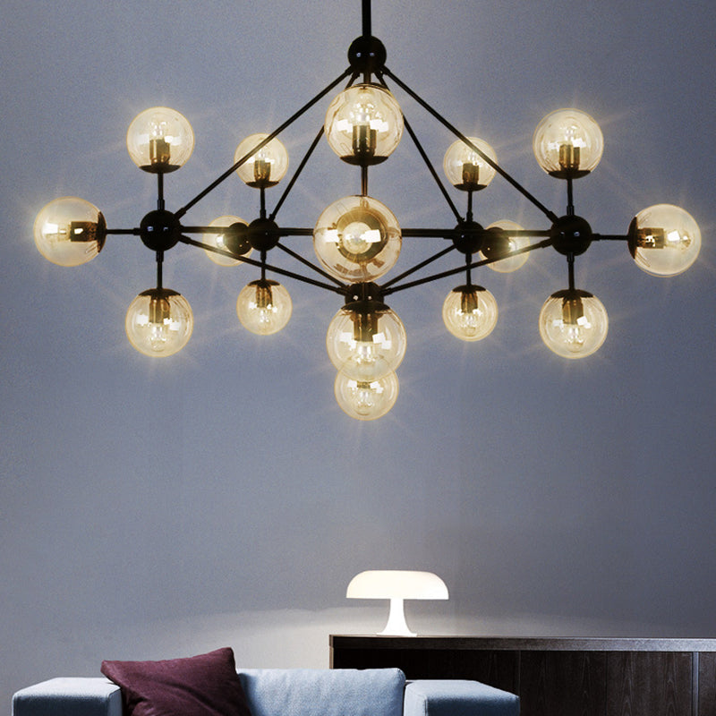 18-Light Modern Linear Black Chandelier with Globe Shade