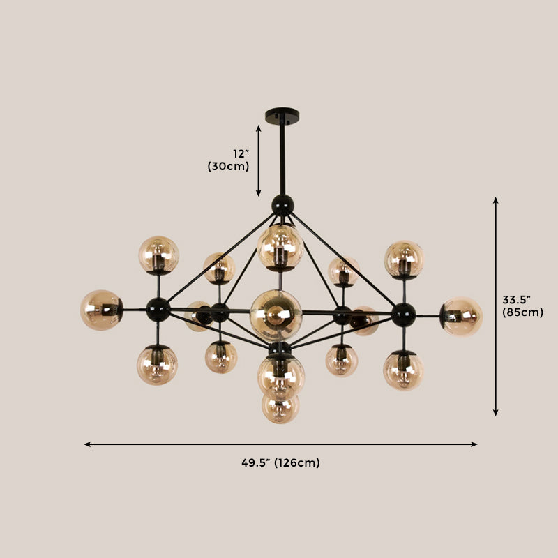 18-Light Modern Linear Black Chandelier with Globe Shade