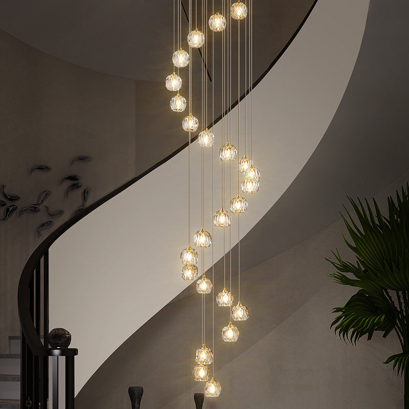 Ball Beveled Crystal Suspension Lamp Modern Simplicity Brass Finish Multi Pendant Ceiling Light