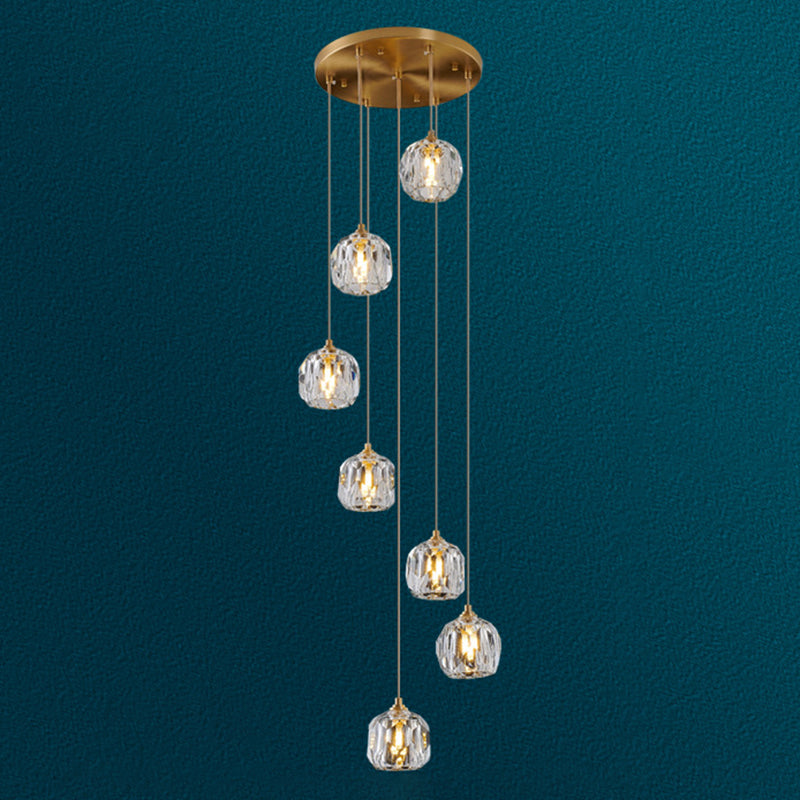 Ball Beveled Crystal Suspension Lamp Modern Simplicity Brass Finish Multi Pendant Ceiling Light