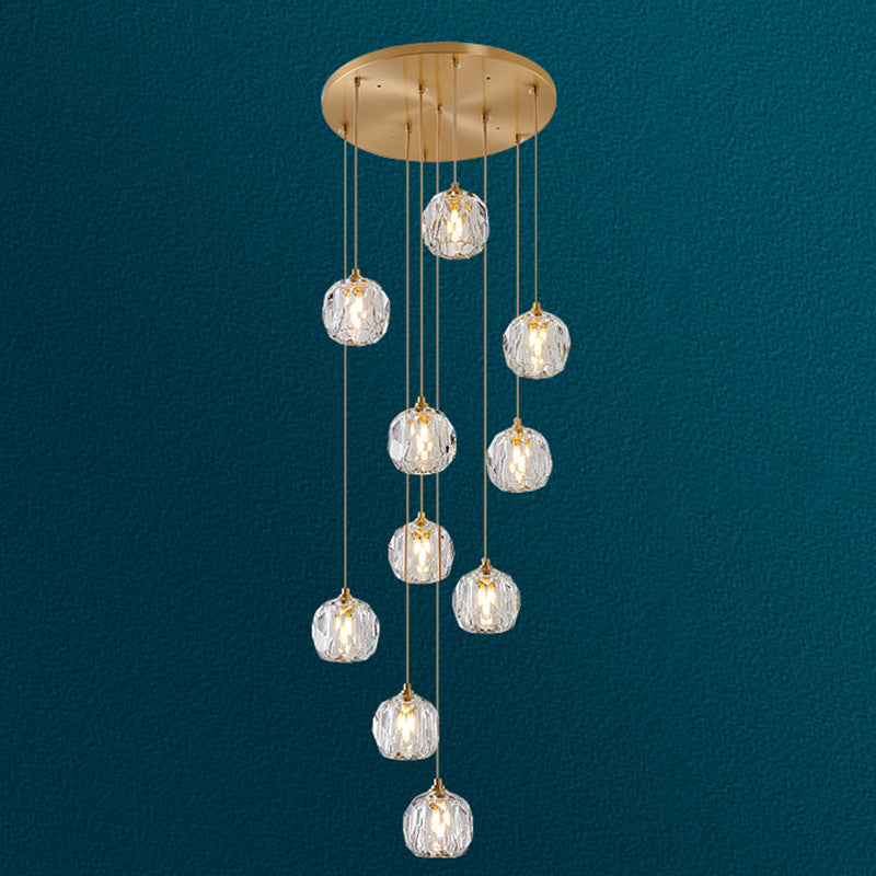 Ball Beveled Crystal Suspension Lamp Modern Simplicity Brass Finish Multi Pendant Ceiling Light