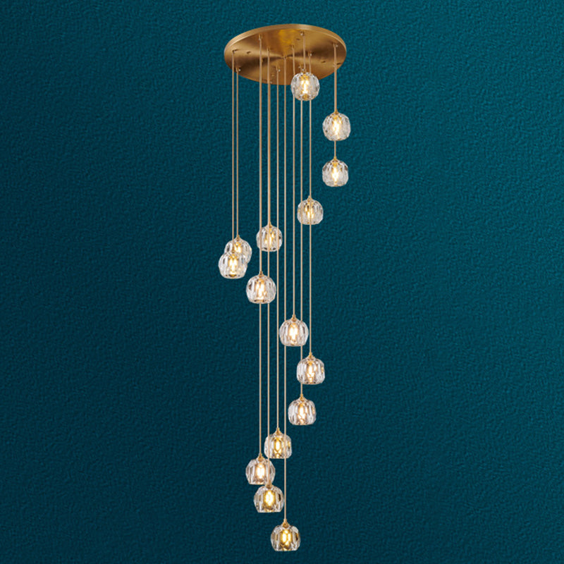 Ball Beveled Crystal Suspension Lamp Modern Simplicity Brass Finish Multi Pendant Ceiling Light