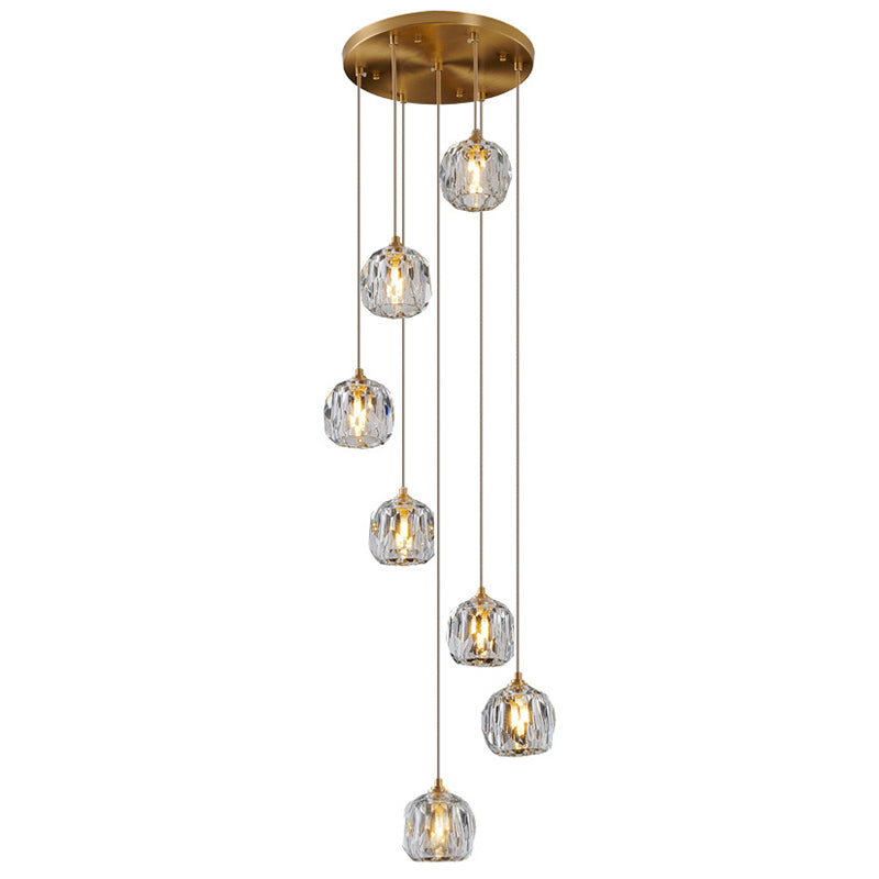 Ball Beveled Crystal Suspension Lamp Modern Simplicity Brass Finish Multi Pendant Ceiling Light