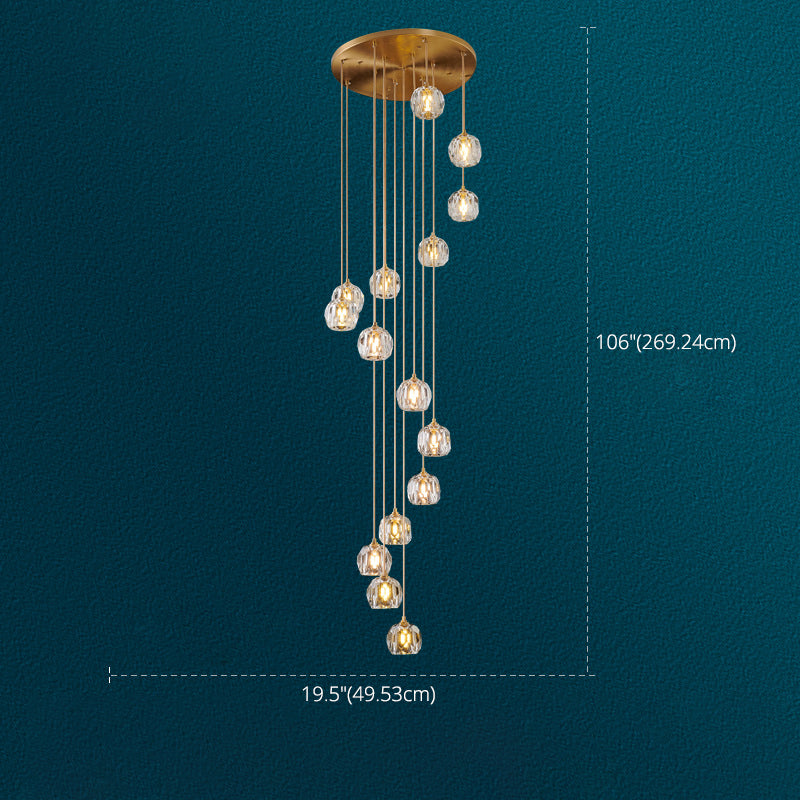 Ball Beveled Crystal Suspension Lamp Modern Simplicity Brass Finish Multi Pendant Ceiling Light