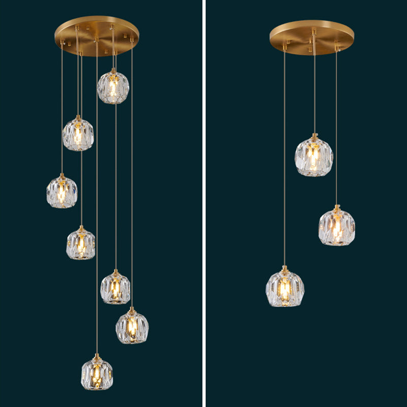 Ball Beveled Crystal Suspension Lamp Modern Simplicity Brass Finish Multi Pendant Ceiling Light