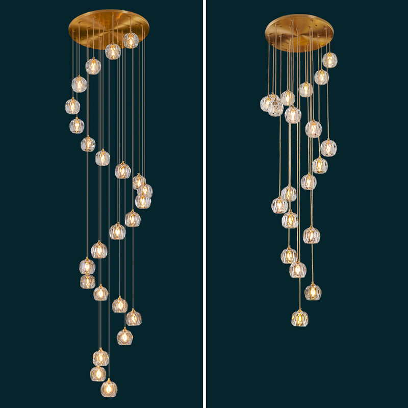 Ball Beveled Crystal Suspension Lamp Modern Simplicity Brass Finish Multi Pendant Ceiling Light