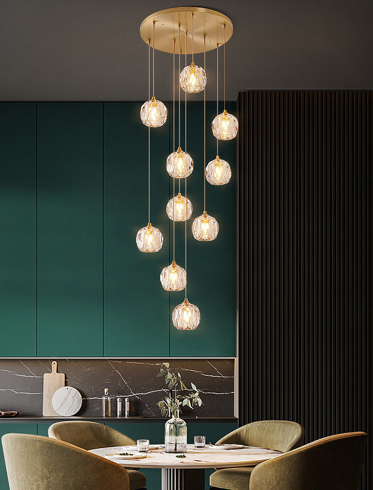 Ball Beveled Crystal Suspension Lamp Modern Simplicity Brass Finish Multi Pendant Ceiling Light