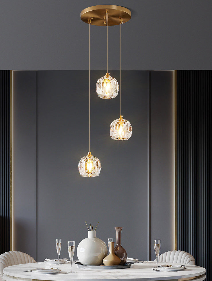 Ball Beveled Crystal Suspension Lamp Modern Simplicity Brass Finish Multi Pendant Ceiling Light