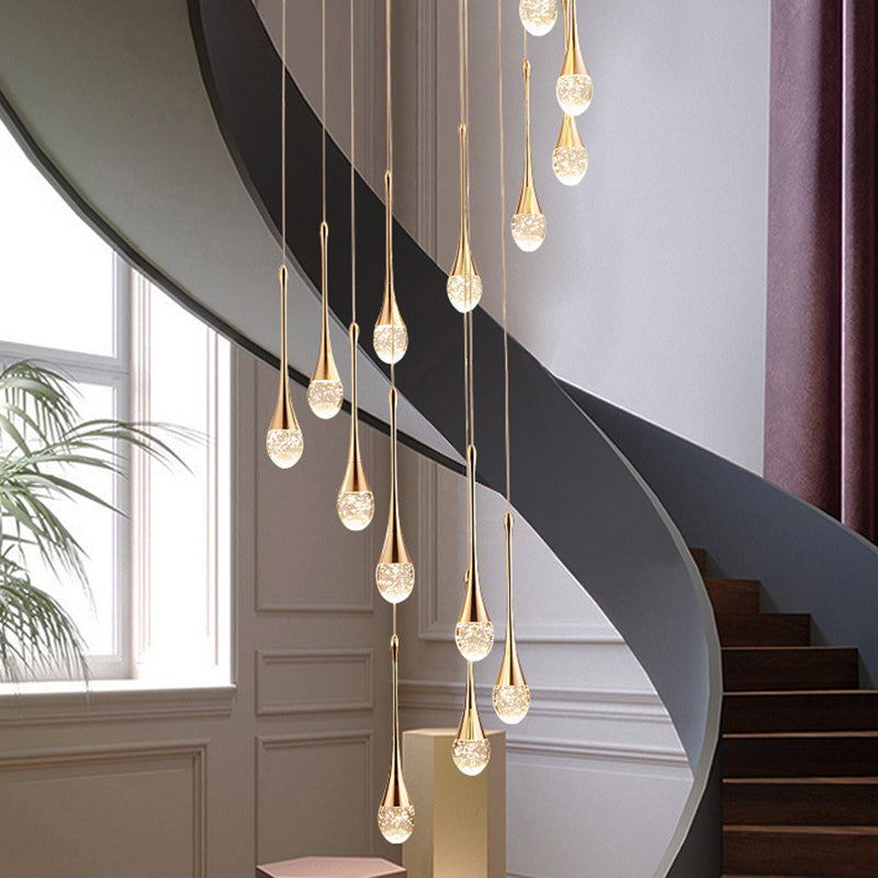 Droplet Hanging Light Fixtures Modern Simple Crystal Ceiling Pendant for Stairwell