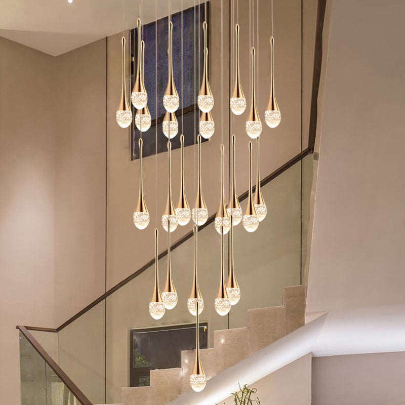 Droplet Hanging Light Fixtures Modern Simple Crystal Ceiling Pendant for Stairwell