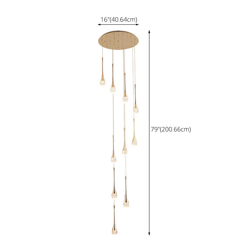 Droplet Hanging Light Fixtures Modern Simple Crystal Ceiling Pendant for Stairwell