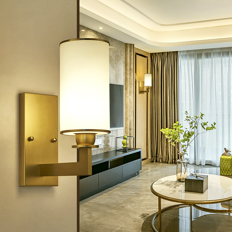 Modernismusstil Zylinderwand Lampe 1/2-Kopf-Frostglaswandbeleuchtung in Messing für Wohnzimmer