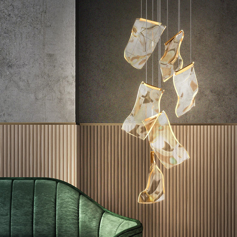 Paper Hanging Light Fixtures Modern Simple Acrylic Ceiling Pendant for Stairwell