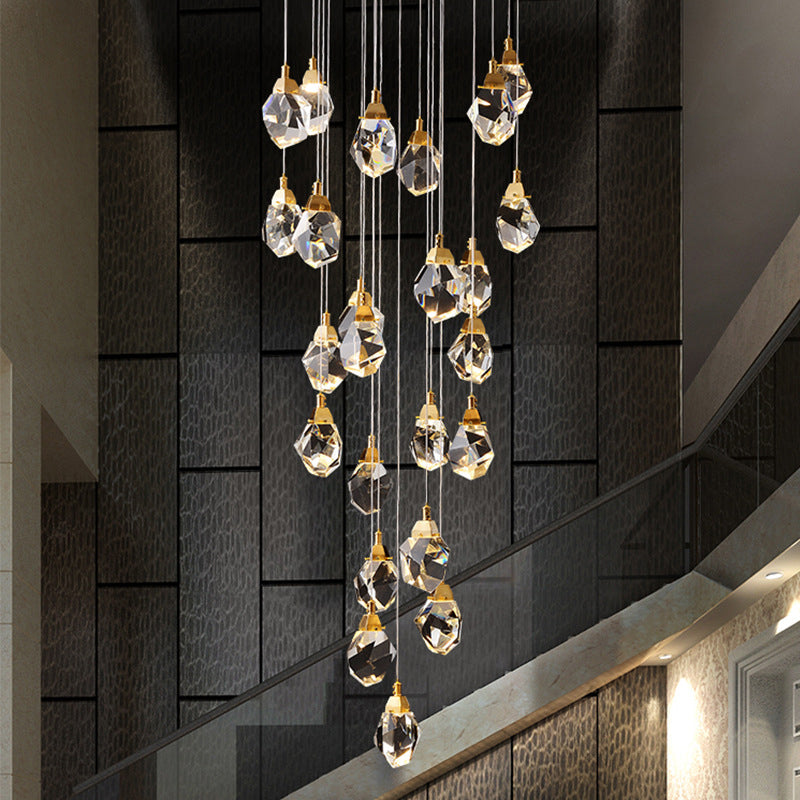 Geometric Hanging Light Fixtures Post-Modern K9 Crystal Ceiling Pendant for Stairwell