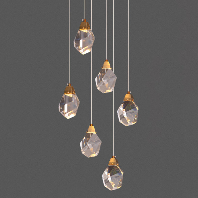 Geometric Hanging Light Fixtures Post-Modern K9 Crystal Ceiling Pendant for Stairwell