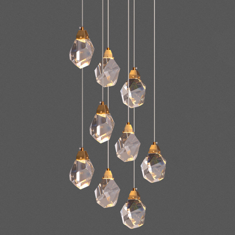 Geometric Hanging Light Fixtures Post-Modern K9 Crystal Ceiling Pendant for Stairwell